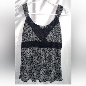 Apt 9 Black and Gray Lace print cami Tank Top medium Y2K